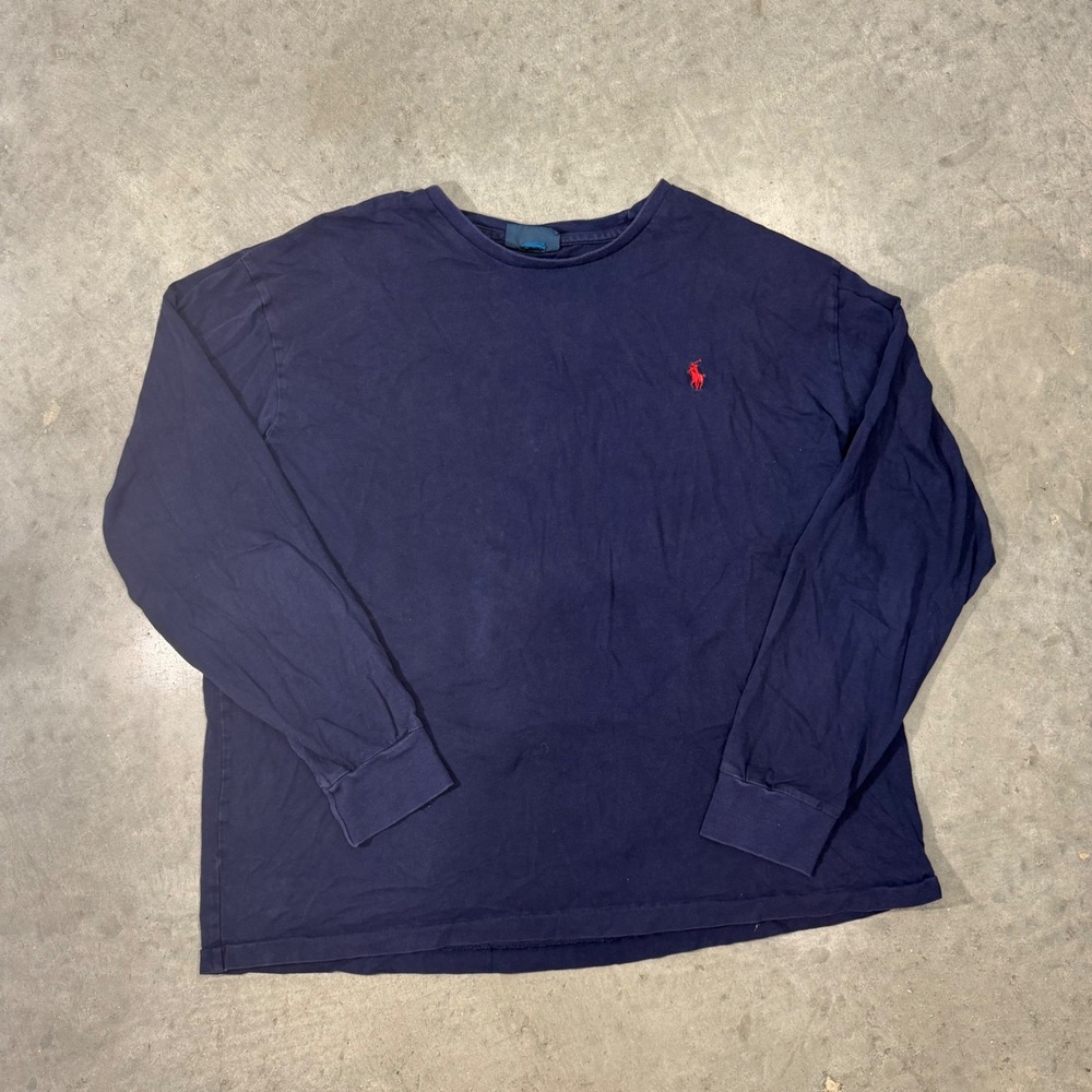 Polo Ralph Lauren Mens Navy Blue Long Sleeve T-Shirt Red Pony Logo Large